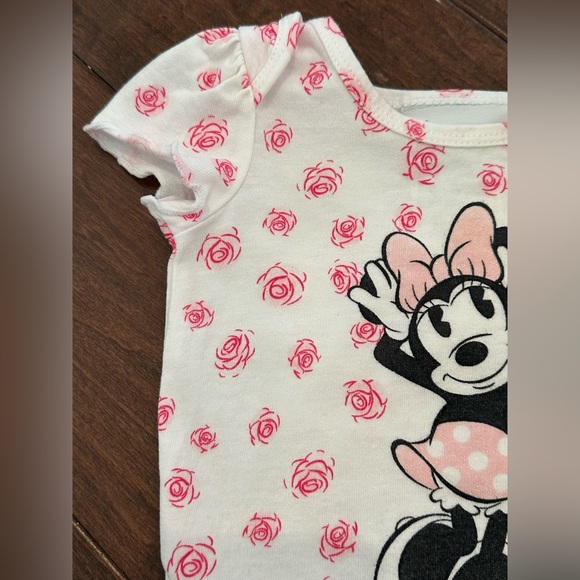 Disney Parks 3M Minnie Mouse Graphic Pink Roses Eyelet Ruffles Cotton Onesie - Picture 5 of 10